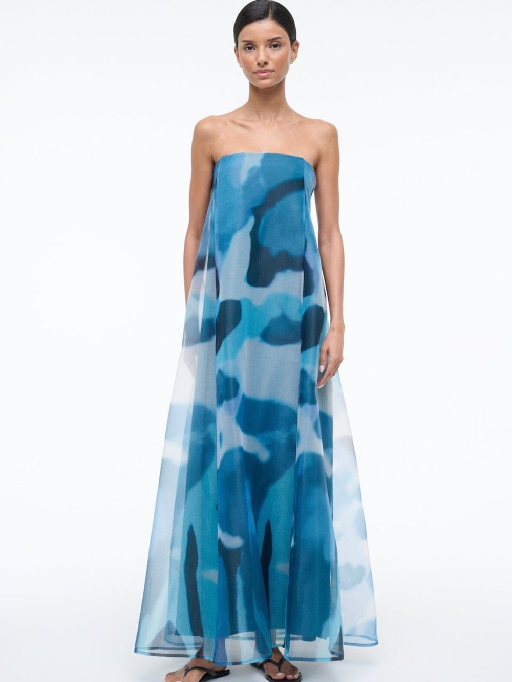 STAUD Allyson Dress – Blue Haze | Size 12 - blue strapless chiffon